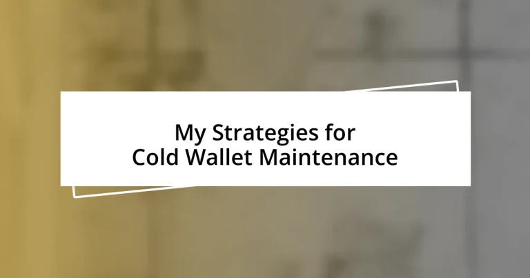 My Strategies for Cold Wallet Maintenance